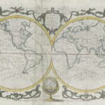 An antique world map with ornate border