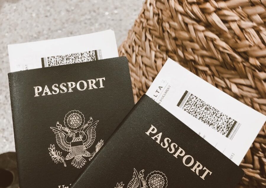 black and white box on brown woven basket